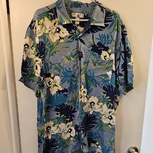 Mens Caribbean Joe Blue and Green Casual Button Down Shirt